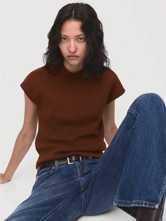 MANGO SHORT-SLEEVED FINE-KNIT SWEATER NWT size L - Picture 2 of 8